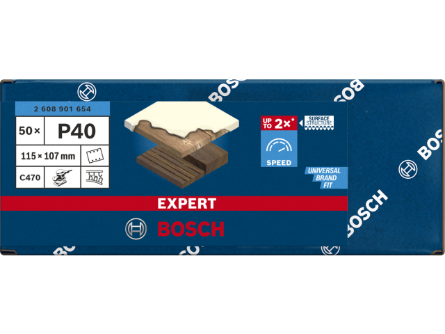 Brusni papir EXPERT C470 z 6 luknjami za vibracijske brusilnike, Dimenzije: 115x107mm, Zrnatost: 40, 2608901654